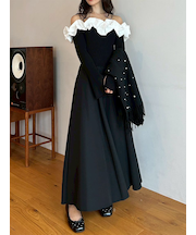 【限定カラー】【WEB限定00サイズ】フリルカラーニットコンビワンピース