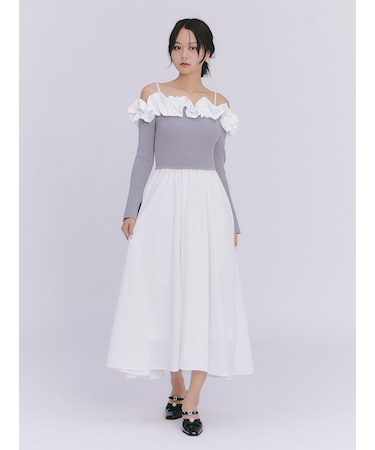 【限定カラー】【WEB限定00サイズ】フリルカラーニットコンビワンピース