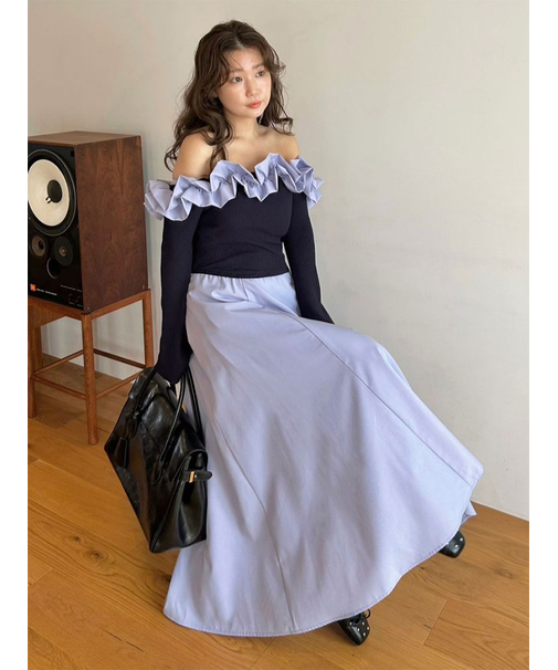 【限定カラー】【WEB限定00サイズ】フリルカラーニットコンビワンピース