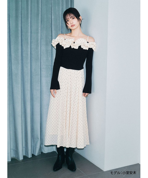 【限定カラー】【WEB限定00サイズ】フリルカラーニットコンビワンピース