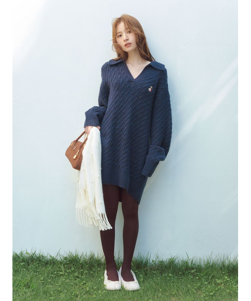 Lily Bearケーブルニットワンピース