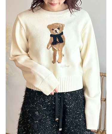 【WEB・一部店舗限定カラー】Lily Bearフリンジマフラーニットトップス