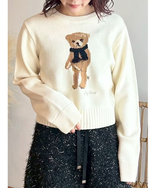 【WEB・一部店舗限定カラー】Lily Bearフリンジマフラーニットトップス