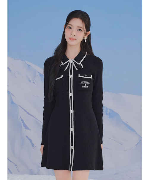 【LILY BROWN×MARY QUANT】デイジー釦付きビジューミニニットワンピース(Hearts2Hearts着用)