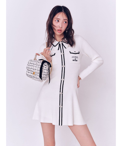 LILY BROWN×MARY QUANT】デイジー釦付きビジューミニニットワンピース