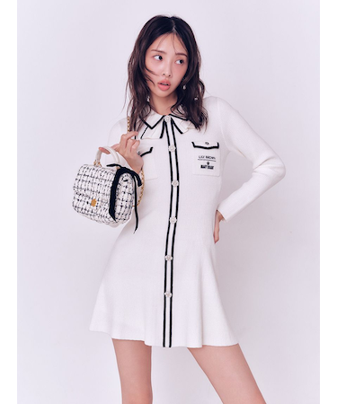 【LILY BROWN×MARY QUANT】デイジー釦付きビジューミニニットワンピース(Hearts2Hearts着用)