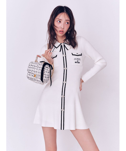 【LILY BROWN×MARY QUANT】デイジー釦付きビジューミニニットワンピース(Hearts2Hearts着用)