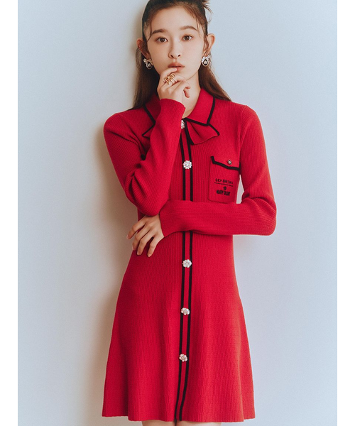 LILY BROWN×MARY QUANT】デイジー釦付きビジューミニニットワンピース