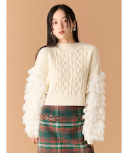 フリンジスリーブクロップドニット