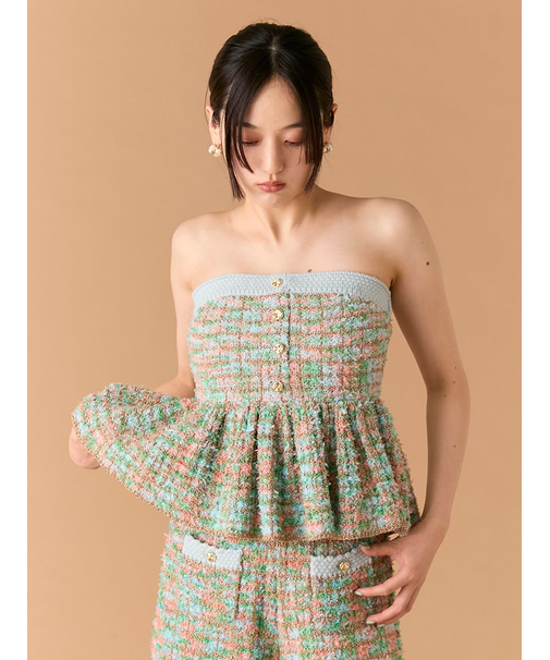 ツイードニットペプラムビスチェ