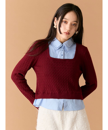 ダブルカラーレイヤードニット