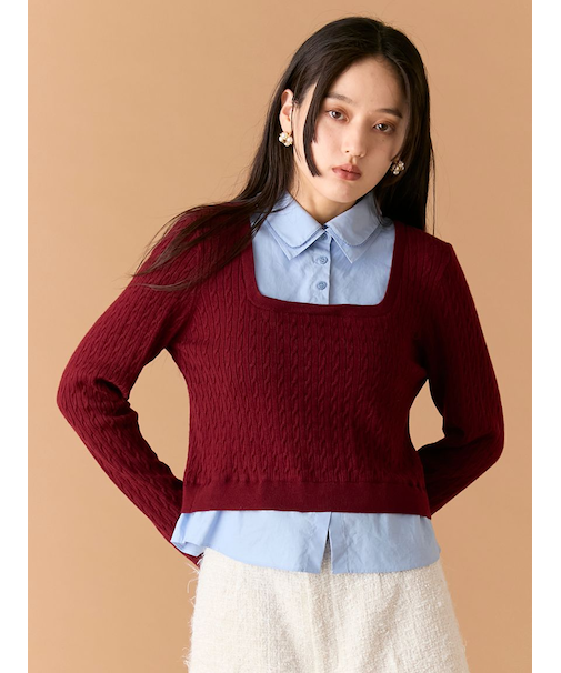 ダブルカラーレイヤードニット