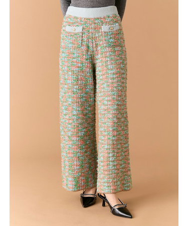 ツイードニットワイドパンツ