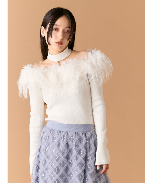 ファーオフショルニットトップス