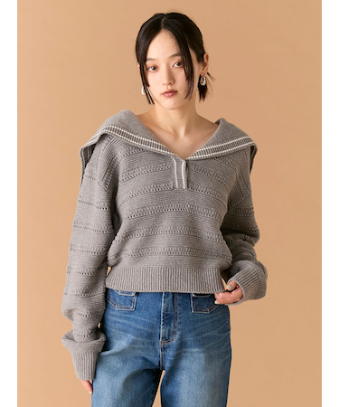 セーラーカラーニットトップス