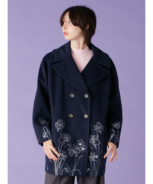 美品　LILY BROWN エンブロイダリーコクーンコート ブルー　2025年 エンブロイダリーコクーンコート｜リリーブラウンの通販｜&mall