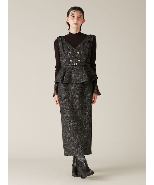 ダブル釦ツイードペプラムワンピース｜リリーブラウンの通販｜&mall