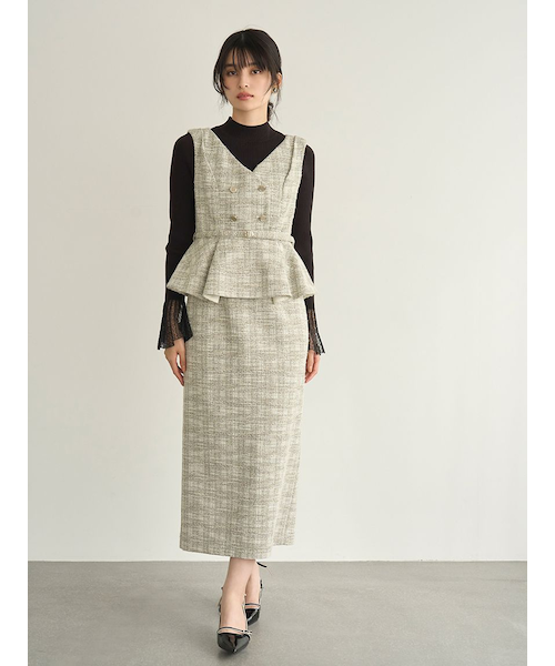 ダブル釦ツイードペプラムワンピース｜リリーブラウンの通販｜&mall