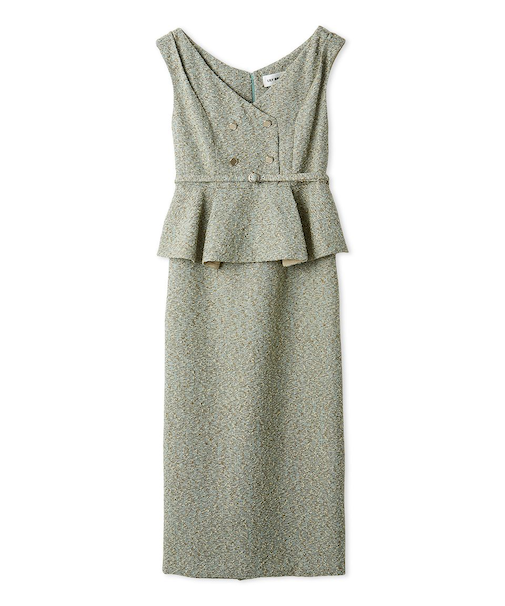 ダブル釦ツイードペプラムワンピース