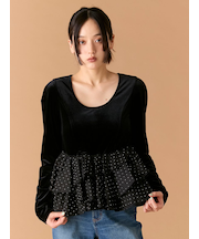 ベロアペプラムフリルトップス