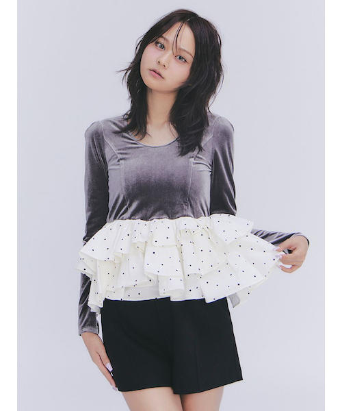 ベロアペプラムフリルトップス｜リリーブラウンの通販｜&mall（アンド