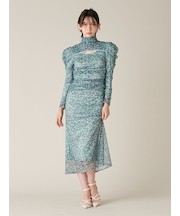 カッティングチュールプリントワンピース