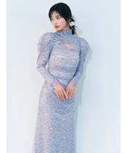 カッティングチュールプリントワンピース