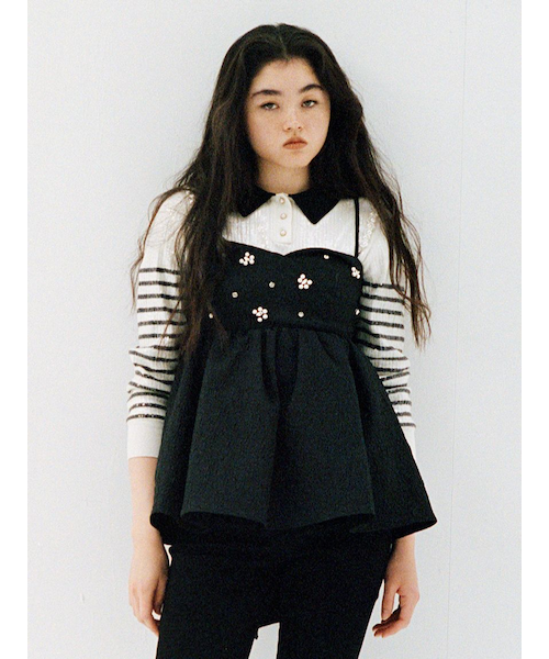 lily brown ビジューオーガンペプラムトップス L.B CANDY STOCK]ビッグリボンビジューペプラムトップス｜リリー