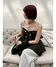 [L.B CANDY STOCK]ビッグリボンビジューペプラムトップス