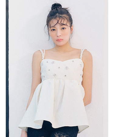 [L.B CANDY STOCK]ビッグリボンビジューペプラムトップス