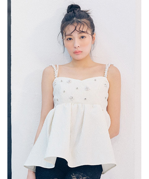 [L.B CANDY STOCK]ビッグリボンビジューペプラムトップス