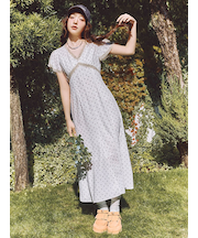 ロマンティックレーストリムプリントワンピース