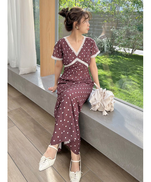 ロマンティックレーストリムプリントワンピース