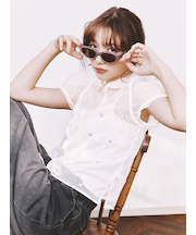 [L.B CANDY STOCK]ラウンドカラービジューブラウス