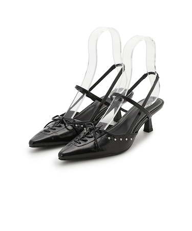 レースアップスリングバッグパンプス