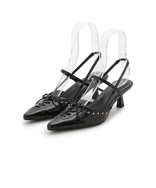 レースアップスリングバッグパンプス