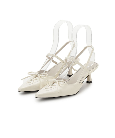 レースアップスリングバッグパンプス