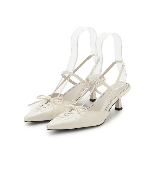 レースアップスリングバッグパンプス