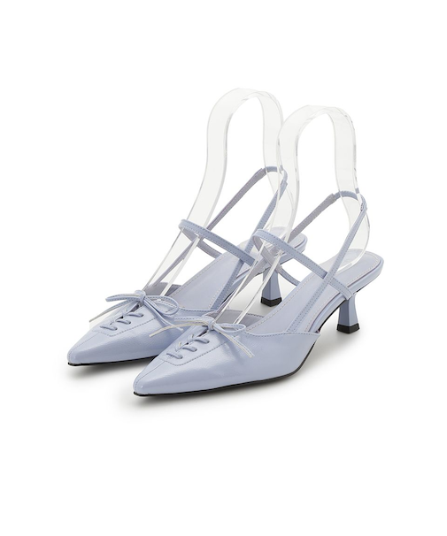 レースアップスリングバッグパンプス