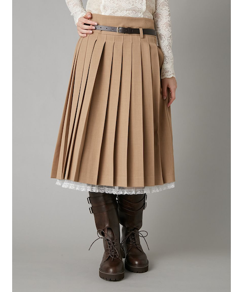 MLB プリーツスカート ベージュ ベルト付きレースプリーツスカート｜リリーブラウンの通販｜&mall