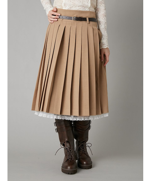 ベルト付きレースプリーツスカート