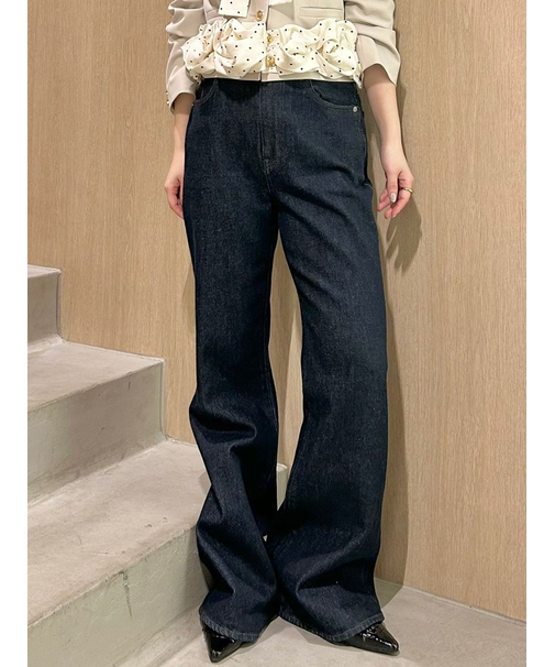 【WEB限定00サイズ】ストレッチセミフレアデニムパンツ