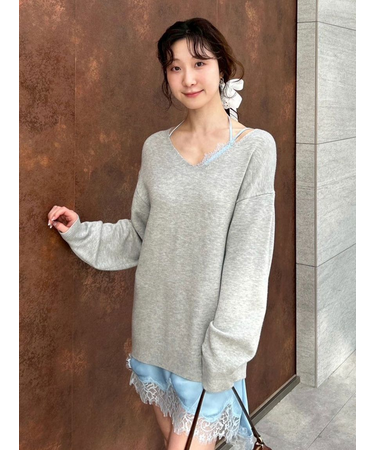 【WEB限定カラー】カシミヤブレンドニットセットサテンミニワンピース