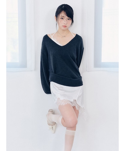 新作新品　リリーブラウン♡カシミヤブレンドニットセットサテンミニワンピース WEB限定カラー】カシミヤブレンドニットセットサテンミニワンピース