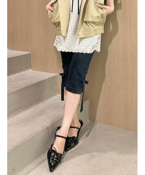 サイドリボンカプリパンツ