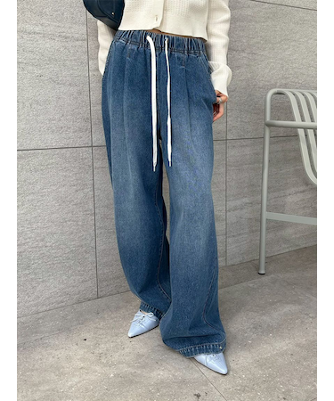 【WEB限定00サイズ】ワイドレッグイージーデニムパンツ