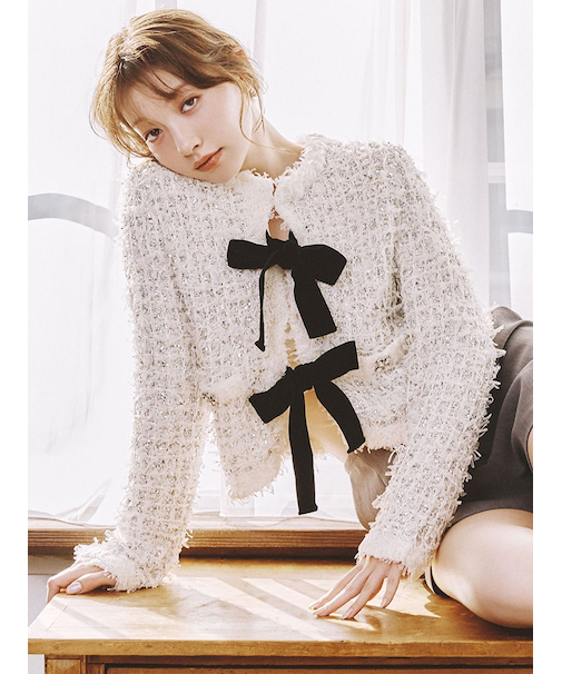 [L.B CANDY STOCK]ラメリボンニットジャケット