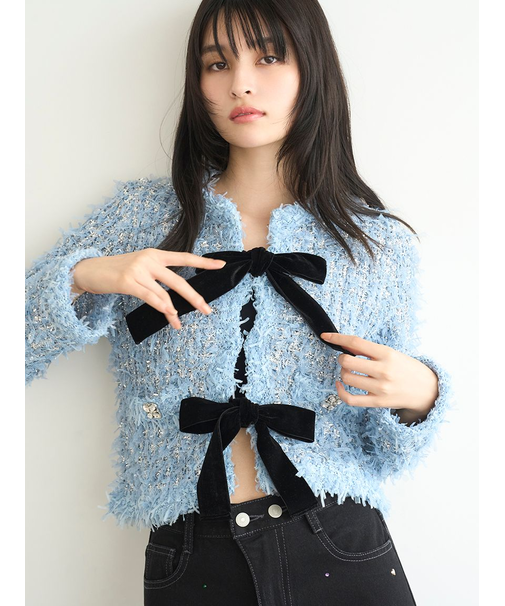 [L.B CANDY STOCK]ラメリボンニットジャケット