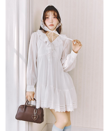 コットンレースミニワンピース