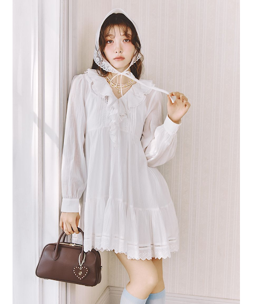 コットンレースミニワンピース